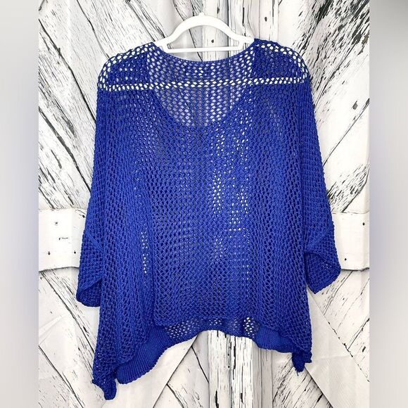 Tina Stephens Made in Italy Boatneck Sweater Top Open Weave Blue OS - Picture 4 of 6